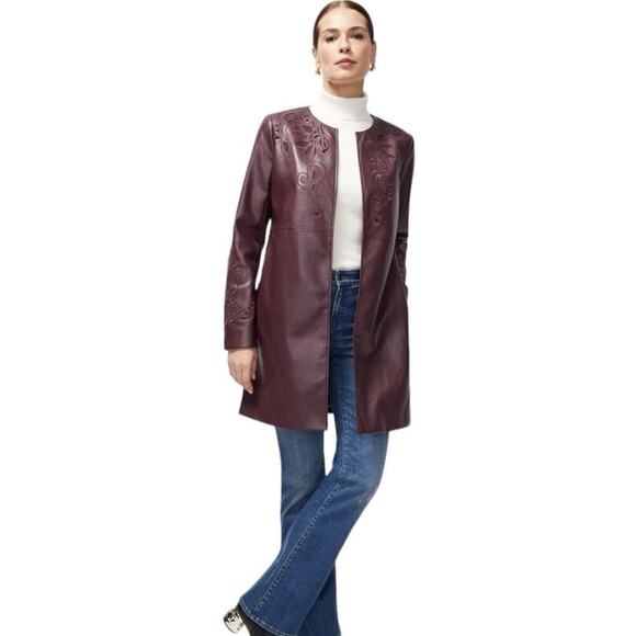 Chicos Cherry Brown Faux Leather Cut Out Topper Jacket Womens XS/2 US NWT $179 - Picture 1 of 1